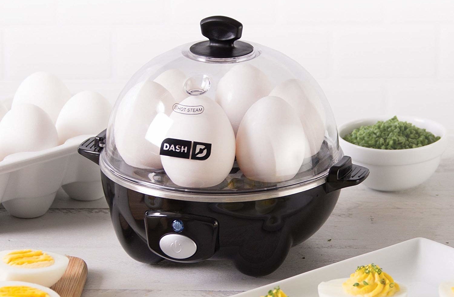 It also features an auto-shutoff function! It can boil up to six eggs at a time, poach up to two eggs at a time, or make an omelet! There's a poaching tray, omelet tray, a six-egg holder tray, a measuring cup, a recipe book, and access to a recipe database. All non-electric parts are dishwasher-safe!"I make a lot of eggs. I love ramen, and a nice soft-boiled egg just makes me swoon. I've tried all sorts of techniques. Boiling, baking, sous vide, pressure cooked. And I haven't found a 100% no-stuck-shells, no-explosions, no-undercooked method yet. Till this silly little thing. Worked perfectly. I'll be honest, unboxing it I thought I was duped. Felt cheap and was pretty small, but heck, let's give it a shot. So easy! And made a perfect egg. On my first go at it. The buzzer is god awful. And the boiler plate stains immediately. Who cares. This thing is awesome. God this thing is awesome." —Mr. McgooTo learn more about this EGGcellent product, check out our write-up of the Dash Rapid Egg Cooker!Get it from Amazon for $18.56+ (available in five colors).
