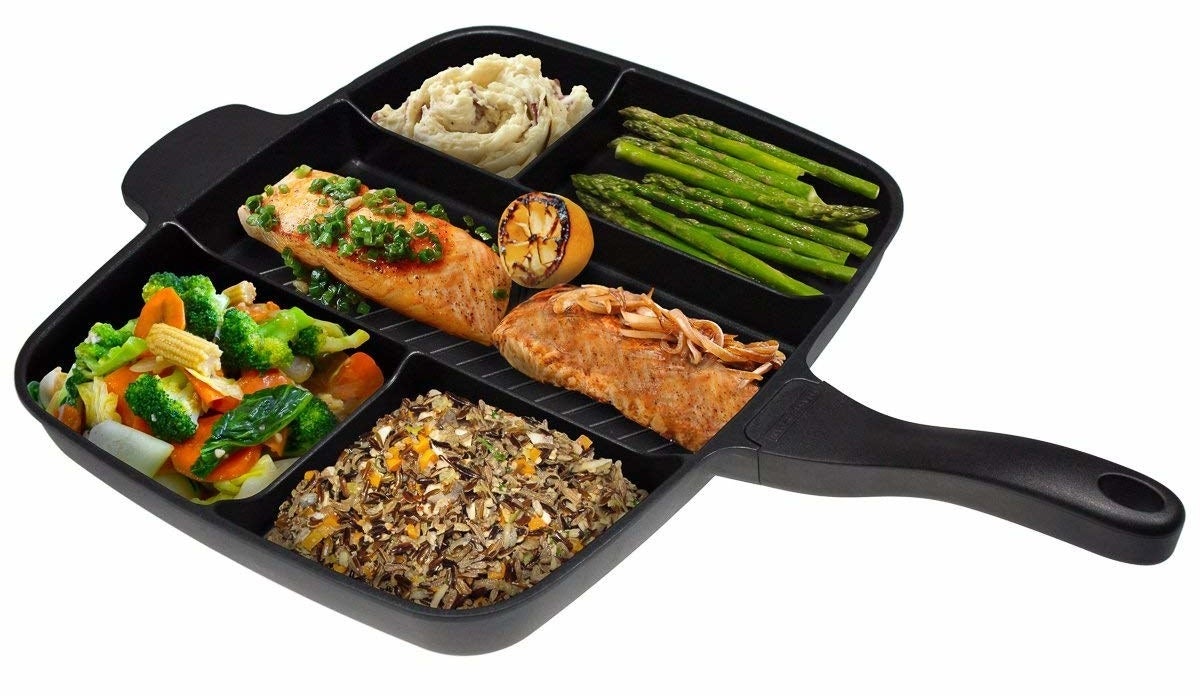 Features five compartments. It only requires one burner, and it's non-stick and stain-resistant. Plus, it features double layer non-stick coating that is PFOA-free. It's both oven- and dishwasher-safe.Promising review: "Now that I have cooked a few meals with this pan, I can honestly say that I will no longer be needing all my other pans. It just does it all. Cooking multiple ingredients at the same time and then infusing them together to mix the flavors is something that I have never been able to do before. Keep the pan at a medium heat to always get the best cook, because foods cook differently, and you can take your time in preparing your meal. I recommend this to pretty much anyone that likes to cook and mostly to the ones that dread it!" —Dan SGet it from Amazon for $49.99.