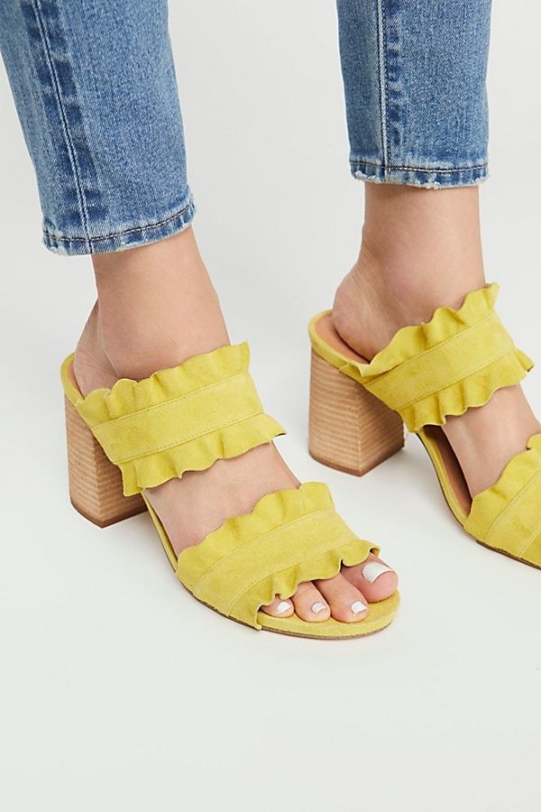 Yellow ruffle clearance heels