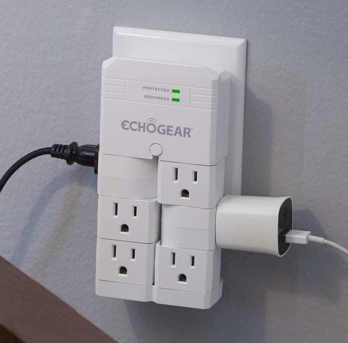 Surge protector with six outlets on wall 