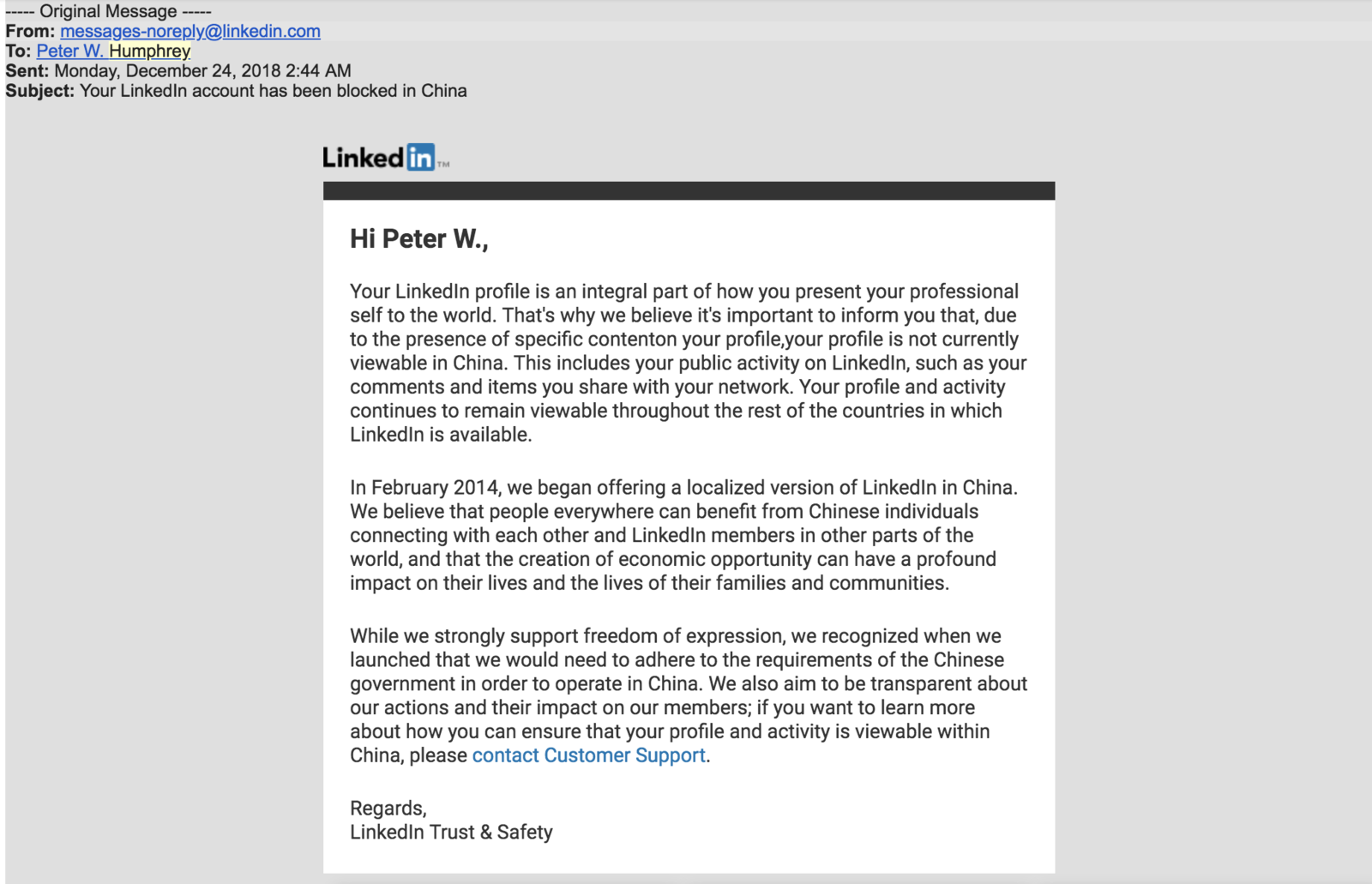 Linkedin Censored The Profile Of Another Critic Of The Chinese