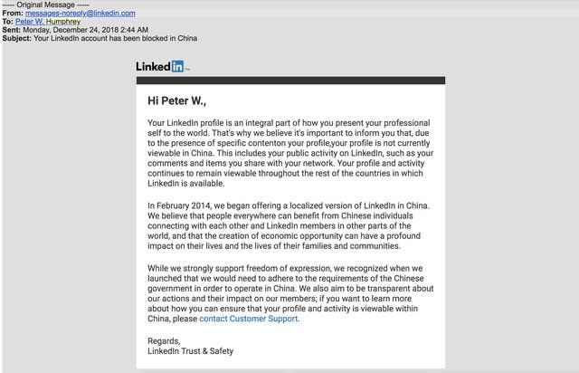 Linkedin Censored The Profile Of Another Critic Of The Chinese