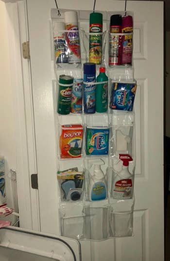 A customer review photo of their organizer hanging in their pantry