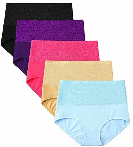 5 Pack Auranso High Waist Womens Underwear Ladies Cotton Knickers Tummy Contorl Panties for Women Stretch Period Full Briefs 