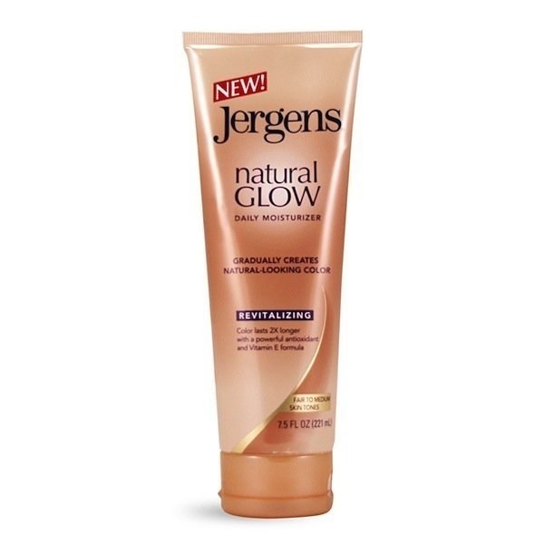 A container of Jergens Natural Glow self-tanner