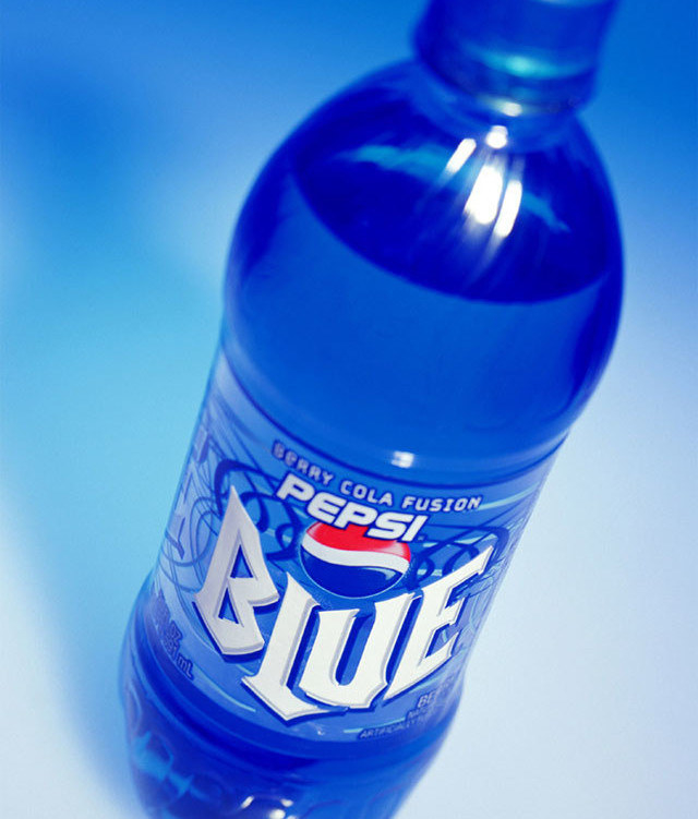 A bottle of Pepsi Blue