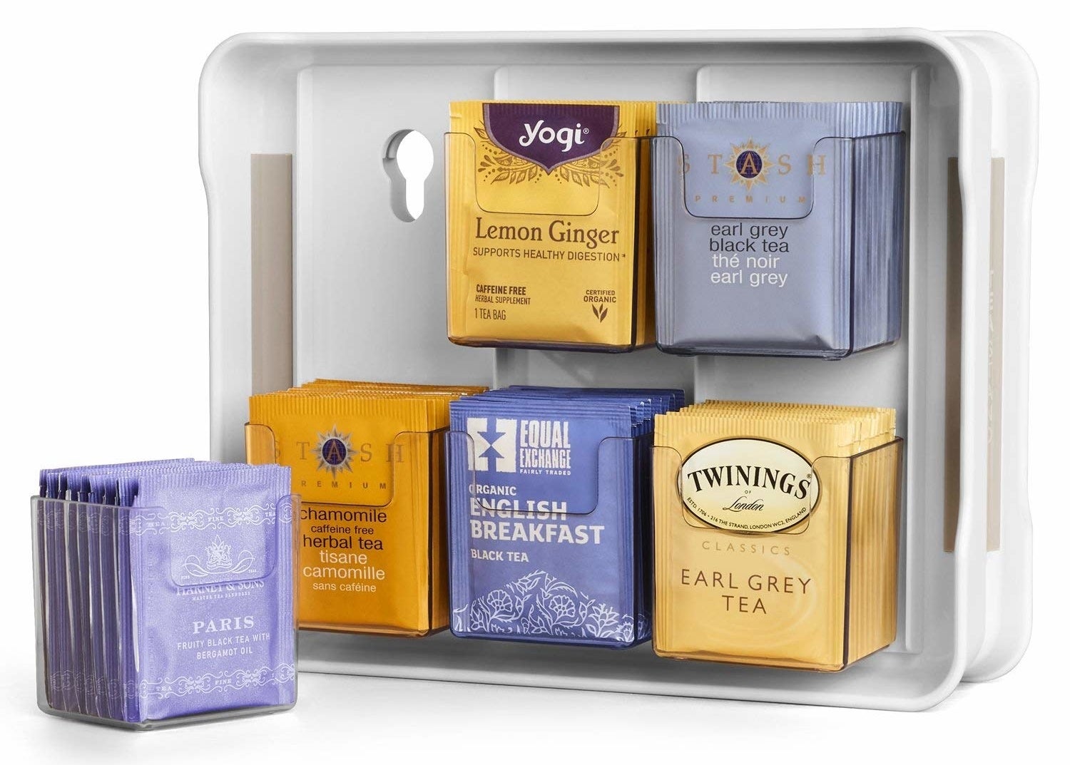 Promising review: "Do I really need a tea bag organizer? That's what I was thinking when I ordered this. And when I took it out of the box. And when I filled the first little bag holder. But as the pile of empty boxes grew larger, I knew the answer was yes, I do need a tea bag organizer. I was using a whole shelf and a half of jumbled tea boxes which I had to sift through to look for a specific tea. In the end, I think this held about eight or nine boxes of tea bags (I crammed some of them). I am so happy that I got this!" —Sarah C.Get it from Amazon for $24.99.