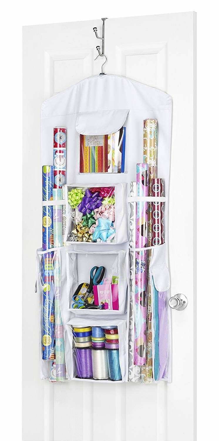 Primode Gift Bag and Tissue Paper Storage, Hanging Organizer with Multiple  Front and Back Pockets Double Sided, Organize Gift Wrap and Paper Bags 38 x
