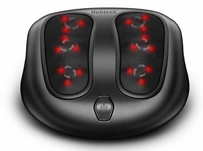 black foot massager with two places to place feet with infrared massage heads