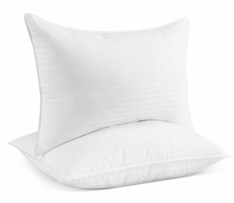 Two white pillows stacked on top of each other