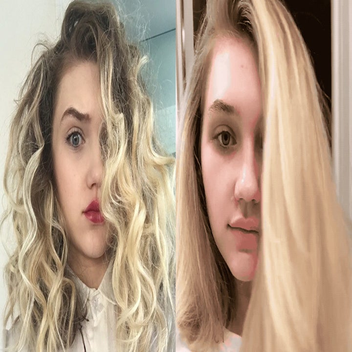 person with curly hair on left and straight hair on right