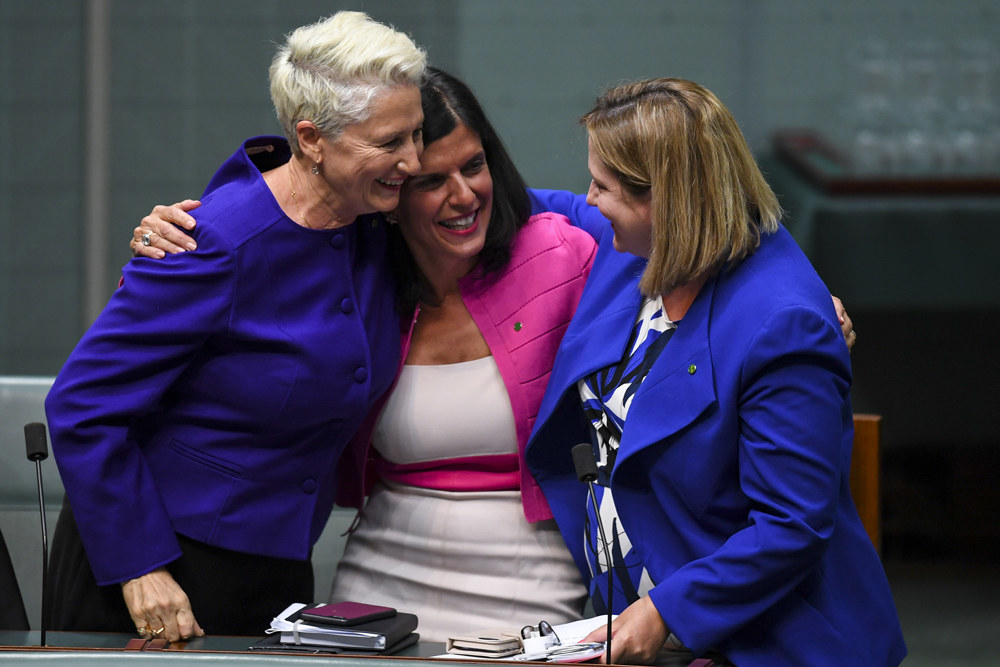 Crossbench MPs Kerryn Phelps, Julia Banks and Rebekha Sharkie.