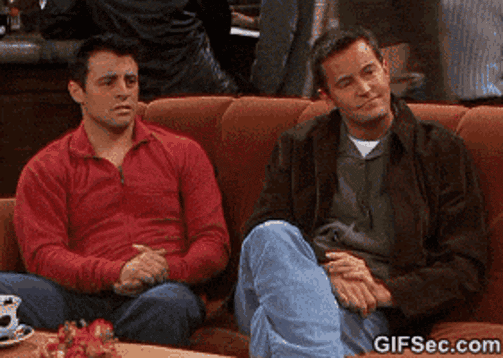 Gif of Joey and Chandler from &quot;Friends&quot; clapping their hands