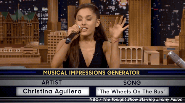JF: We play lots of games on the show. One of my favorite games is "Wheel of Impressions," where we have different guests come on and if they do an impression of somebody we'll have them do that person and sing a famous nursery rhyme or something. Ariana Grande's been on and done it a couple of times, she's fantastic. Christina Aguilera did a great one. You should check them out, they're really talented. Any time you can you can see a celebrity doing something besides selling their movie or whatever, I've always liked that on the show.