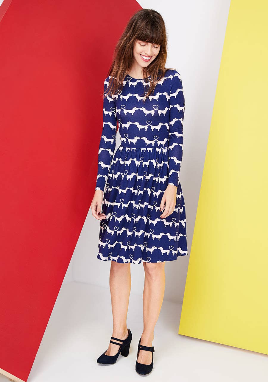 knee length dresses for ladies GUNNE SAX for ModCloth Michella Bell Sleeve Dress