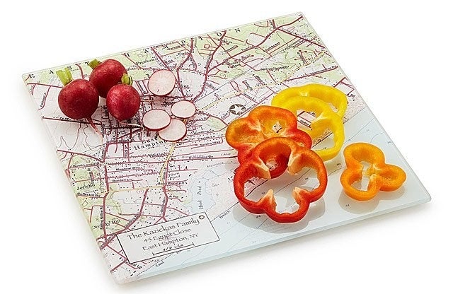 the board with cut up produce on it