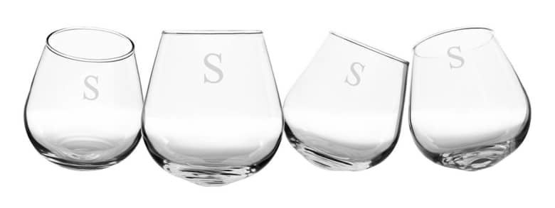 wine glasses with the letter s etched on them