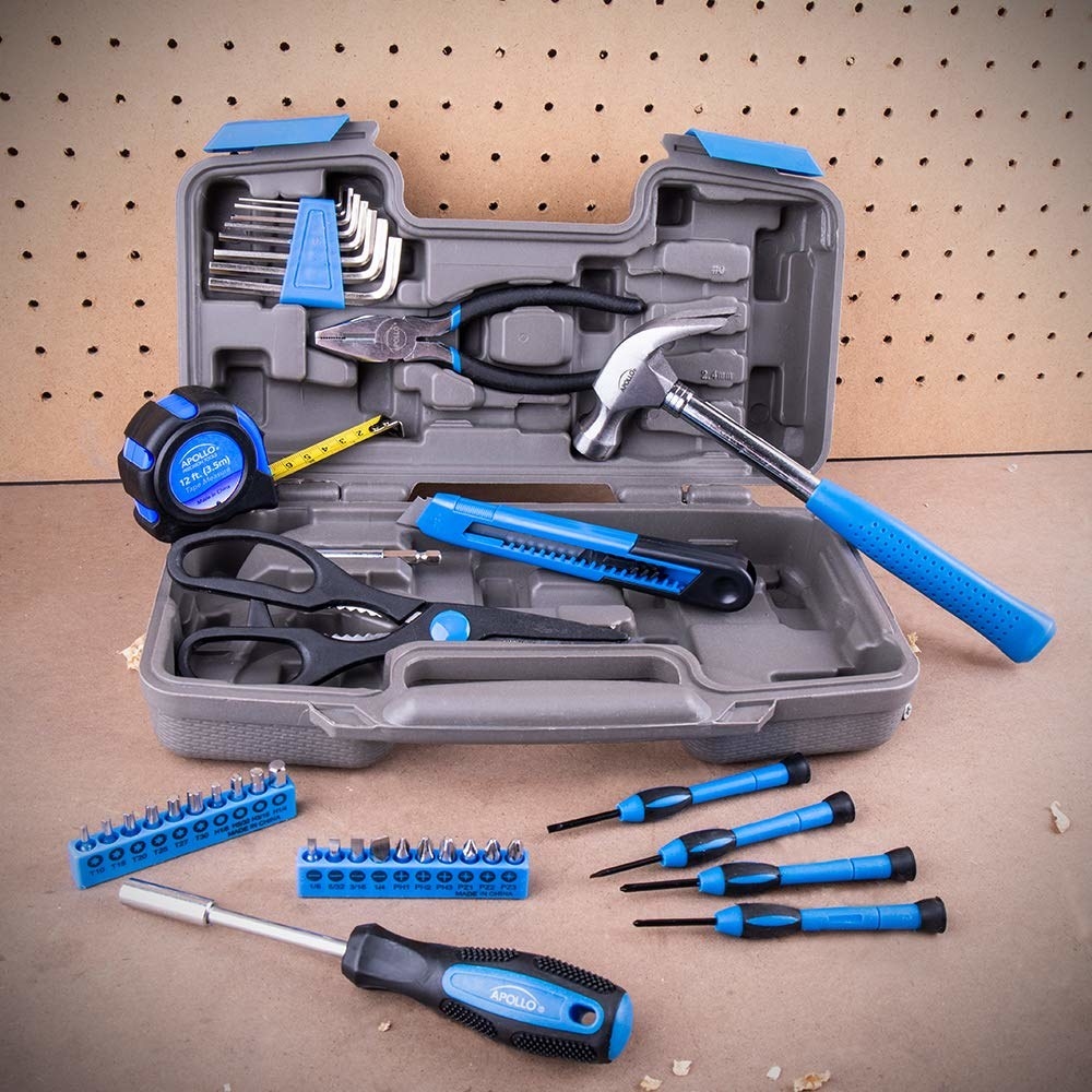 the tool kit in blue with a gray case