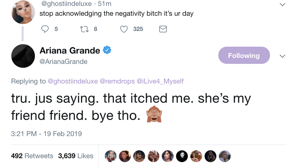 Ariana Grande Responds To User Who Said She Supports Miley Cyrus And ...