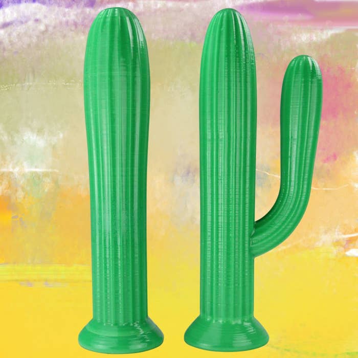 ridged dildos shaped like cacti, one with an arm 