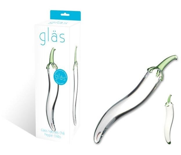 glass pepper dildo that curves downward at the end 