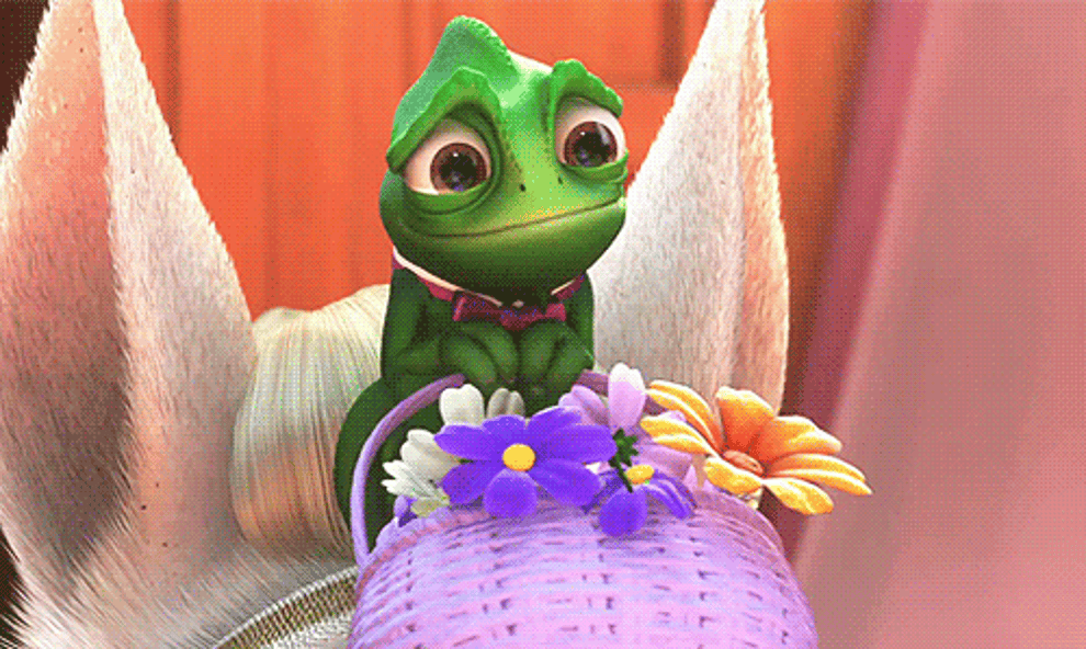 Pascal from Tangled welling up and looking so happy they might cry