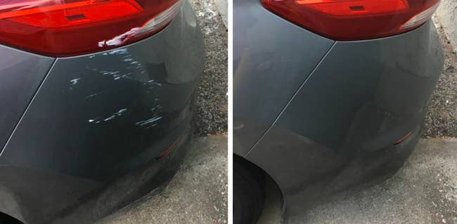 Reviewer before and after pic of their car with and without scratches