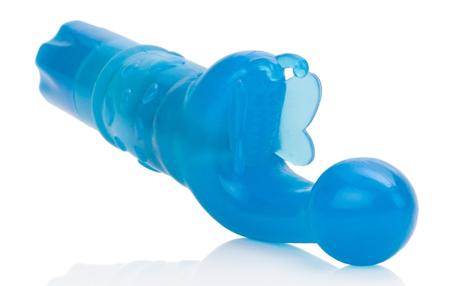 the small bright blue vibe with a base shaped like a butterfly
