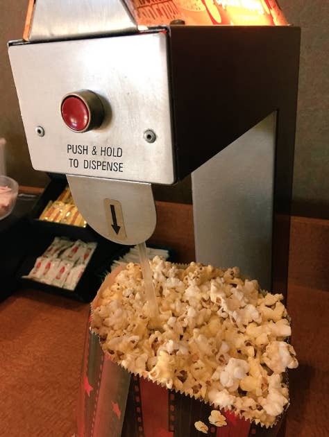 This AMC popcorn butter station has 3 buttons to dispense butter and they  all work. : r/mildlyinteresting