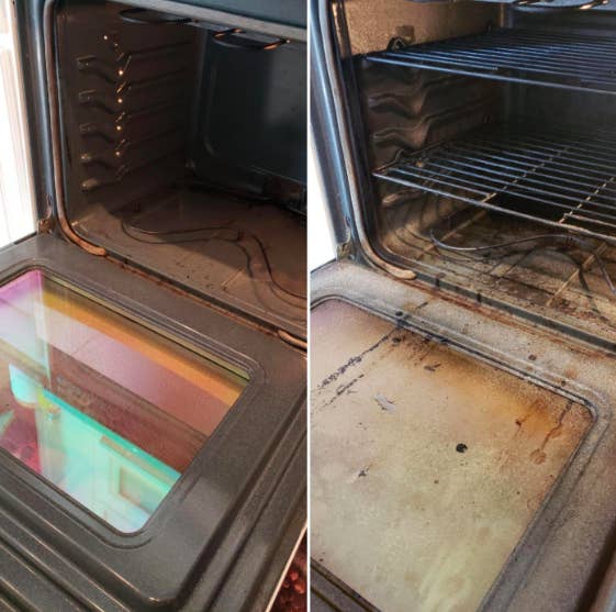 an oven after and before using the cleaner