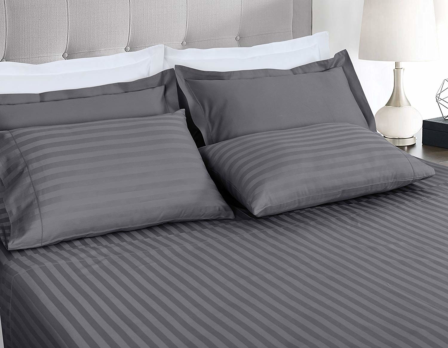 Sara Bedding 100% Egyptian Cotton 700 Thread Count Only 1-Piece Flat Sheet Twin XL Size Stripe Colure Black