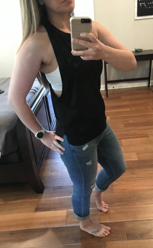 a reviewer wearing the tank top in black