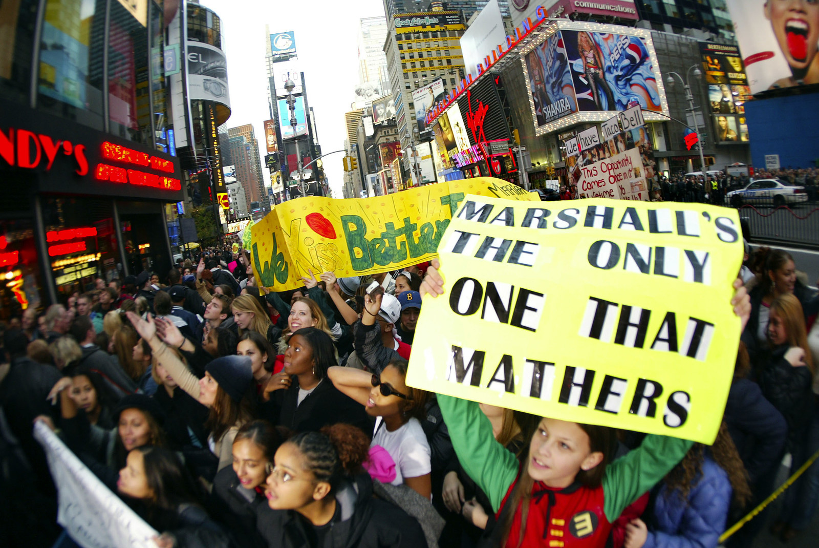 crowd of fans in times square