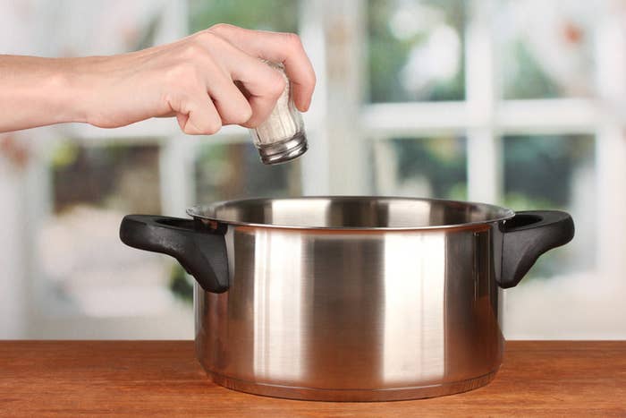 SOLUTION: Try adding an unsalted liquid such as low-sodium broth or stock (or even water) to thin it out a bit. You can also try adding an acid (such as lemon juice or vinegar) to tone down the flavor, but this will only mask the salt, not remove it. Despite what you've heard, adding chunks of potatoes to "soak up the salt" isn't a real fix. While the potatoes do soak up a tiny bit of salt, the amount they soak up is so small it will barely make a difference.Learn more: Check out 11 helpful tips for perfectly salting your food.