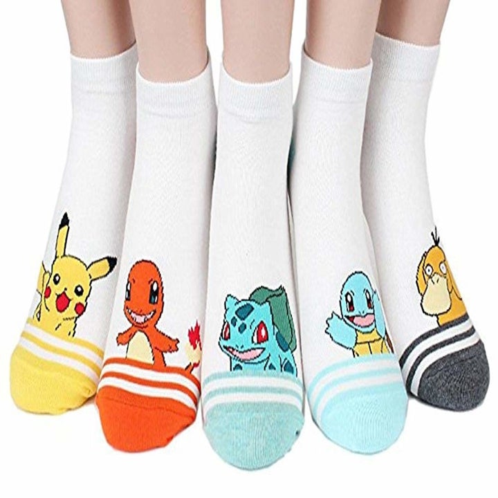 five ankle socks with pokemon on the toe area