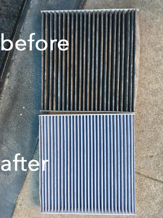 a reviewer with a before and after photo of an air vent