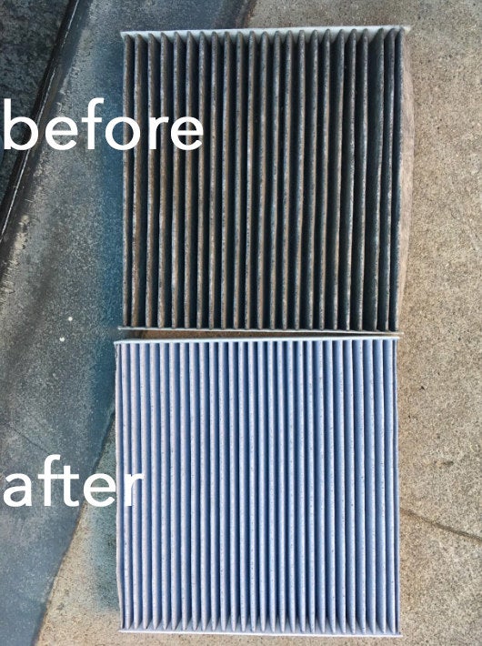 A before and after of a car vent after being replaced