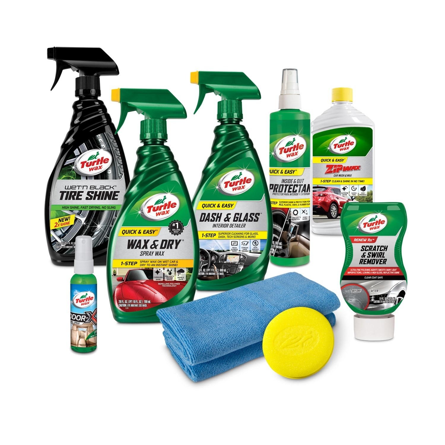 all of the items included in the car cleaning kit