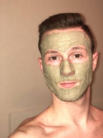 reviewer wears Aztec Secret Indian Healing Clay Mask on face