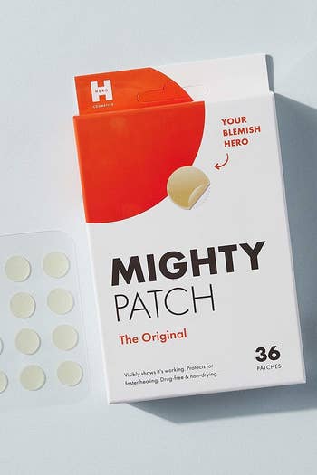pack of 36 circular Mighty Patches on a plastic adhesive strip