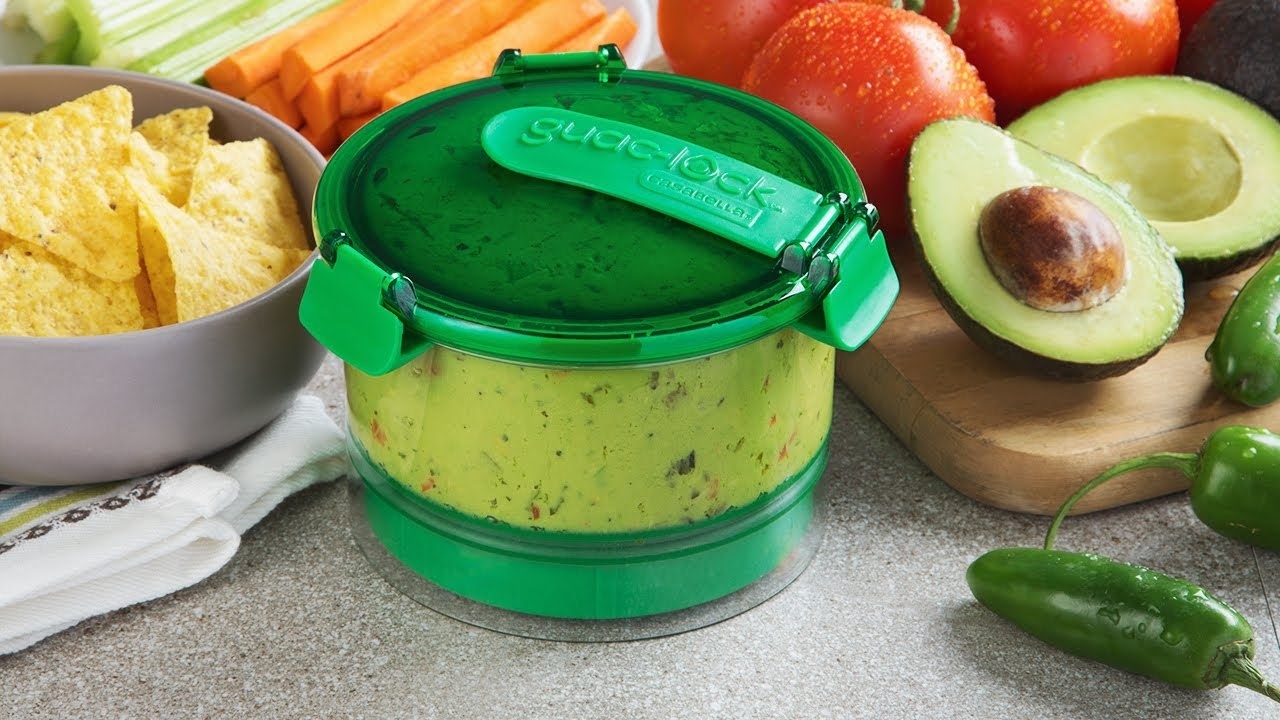 guac container with see-through sides and a locking top 