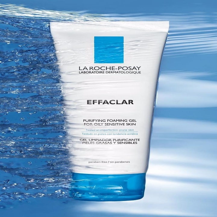 White and blue tube of La Roche-Posay Effaclar Medicated Gel Acne Cleanser