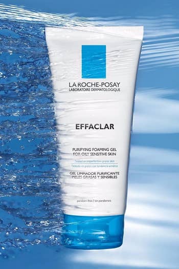 White and blue tube of La Roche-Posay Effaclar Medicated Gel Acne Cleanser