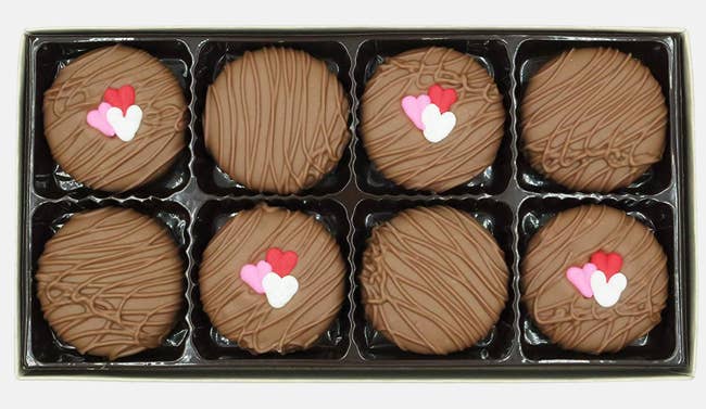 The box includes four heart decorated cookies and four undecorated cookies. Promising review: âMy brother is in a permanent care facility. It is pretty challenging to find him something for a birthday present. I sent him these cookies as a surprise. He said they were packaged very well and had a lovely presentation. And he would not be shy about telling me if they weren't. They were promptly sent in two days. But, he waited to actually munch on them until the day of his birthday. He said they were just too pretty to tear into. I'm sure he was proud to show off his new little treasure to the staff and other visitors. They made a small statement that he is loved by family. We so appreciate this company.â âSoExcitedUsaâ¨â¨Price: $14.95 â¨