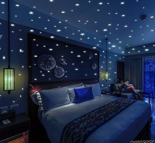 star stickers glowing in a dark bedroom