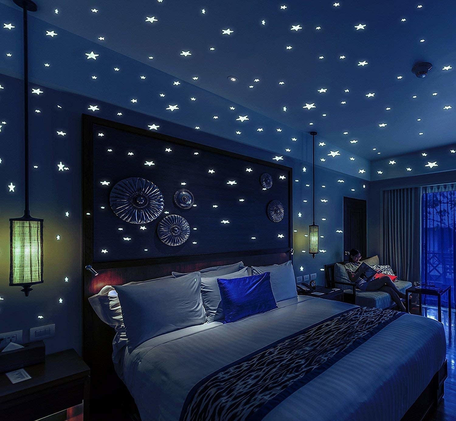 star stickers glowing in a dark bedroom