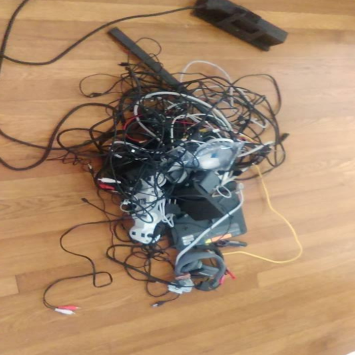a bunch of tangled cords 