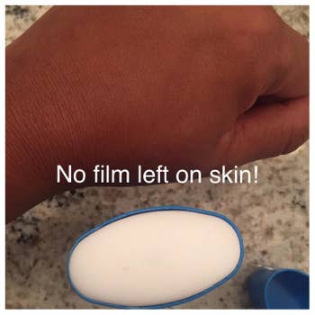 reviewer's hand after using the anti chafe balm, showing that there is no film left on their skin