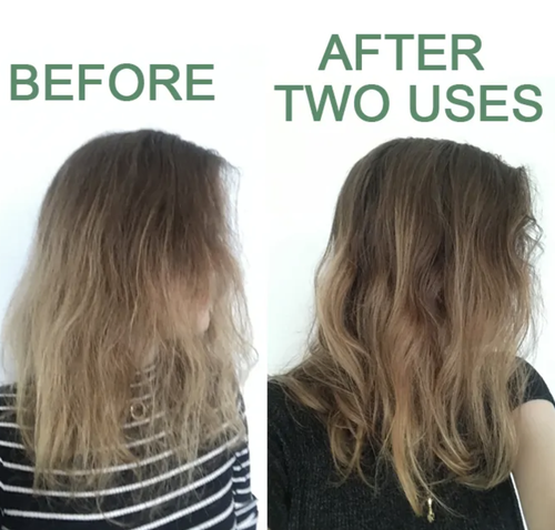 editor's hair before and after two uses with much softer hair