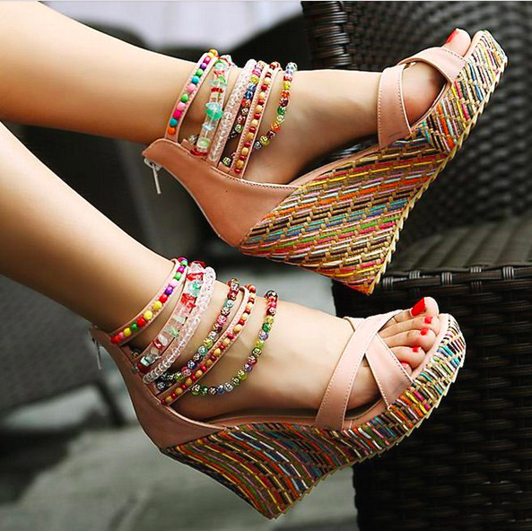 Women's Platform Heeled Sandals Soldi Color Open Toe Ankle - Temu